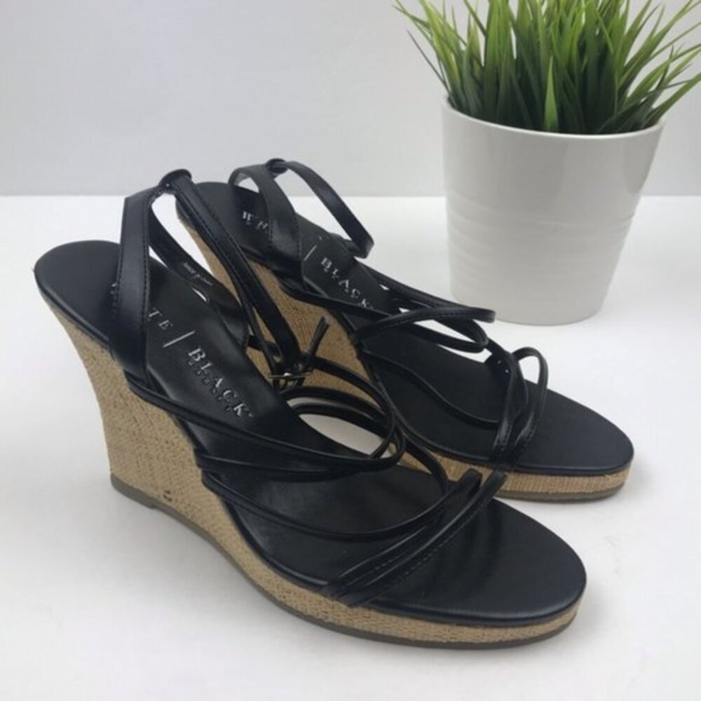 White House Black Market Black Strappy Wedges